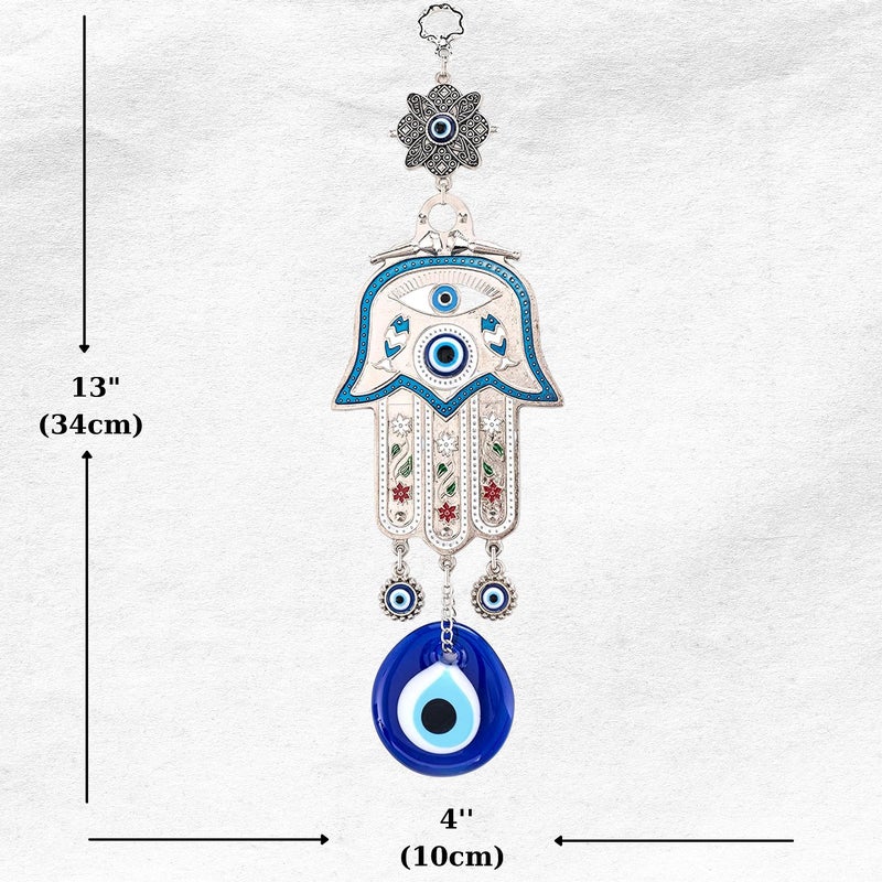 Erbulus Turkish Blue Hamsa Hand of Mother Fatima Evil Eye Wall Hanging Ornament - Turkish Nazar Bead Amulet â€“ Good Luck Charm Gift -Metal Home Protection Decor in a Box (Blue) - Image 2